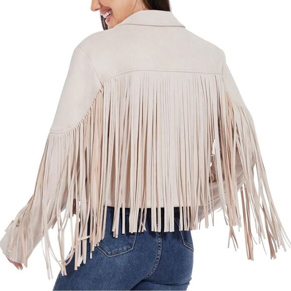 New Tassel fringe Faux suede women jacket zip front coat - Picture 8 of 10